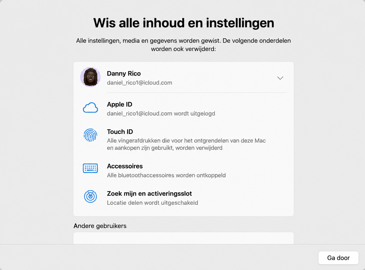 Wisassistent van Apple wordt weergegeven op het scherm van een MacBook. Met deze tool kun je je Mac veilig terugzetten naar de fabrieksinstellingen.