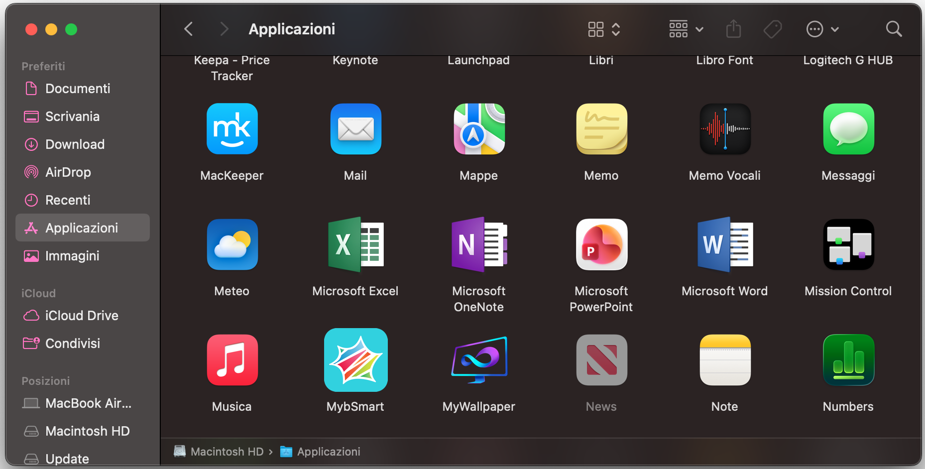 Un elenco di cartelle di sistema in Finder su Mac. Seleziona Applicazioni per trovare ed eliminare le app dannose dal tuo Mac.