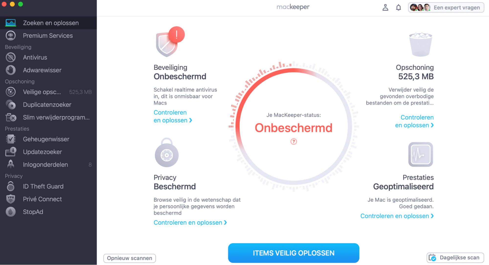 Om de problemen op te lossen, klik op Items veilig repareren. Je kunt alle aanbevolen verbeteringen bekijken door onder de beschrijving op Controleren en repareren te klikken.