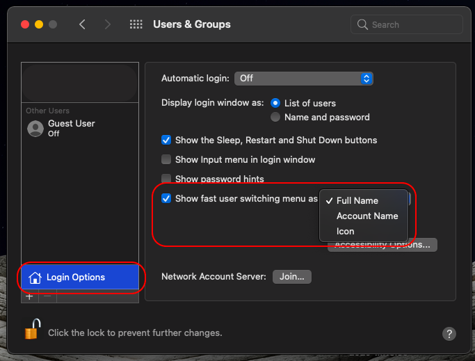 As the quick way to enable fast user switching on Mac, select Show fast user switching menu as we show it on the image.
