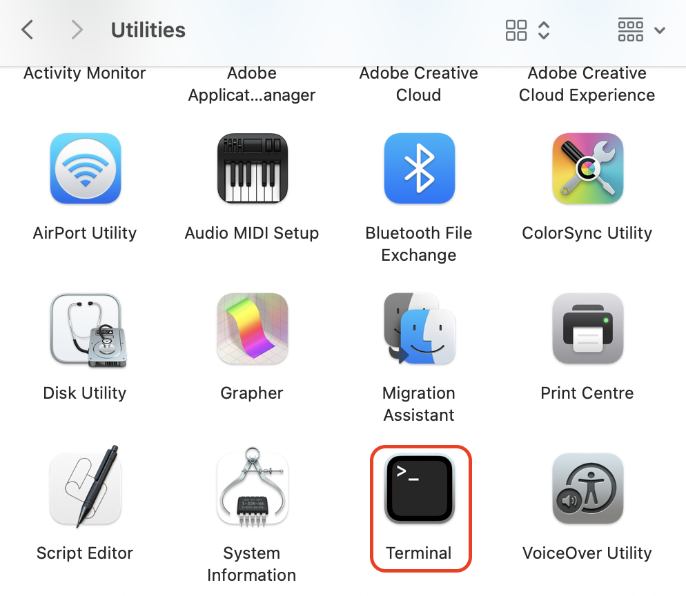 Open Applications, navigate to Utilities, and launch Terminal to access macOS command-line tools for advanced app control.