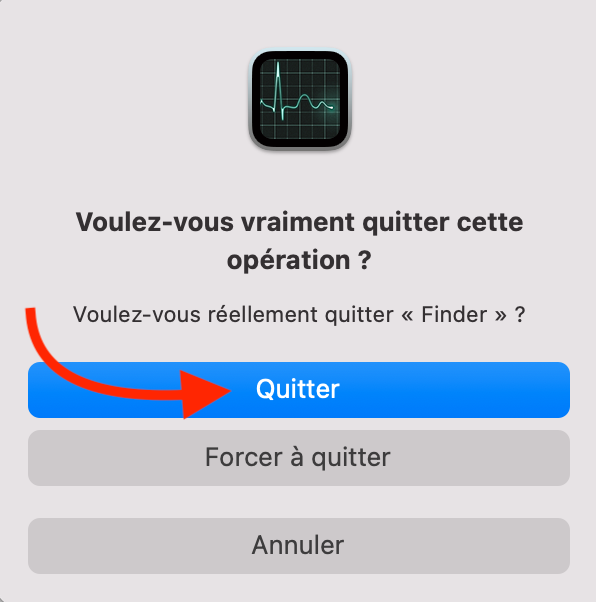 Cliquez sur Quitter dans la fenêtre qui s’affiche pour arrêter l’opération.