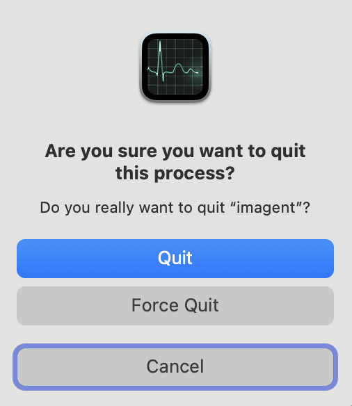 When prompted, click Force Quit to terminate the selected process and stop the suspicious app or background activity immediately.