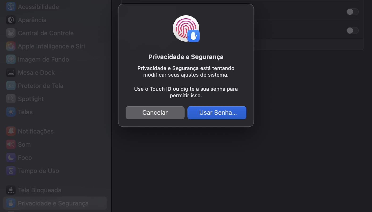 Se solicitado, digite sua senha de administrador, depois clique no botão Modificar Ajustes ou pressione a tecla Enter no teclado.