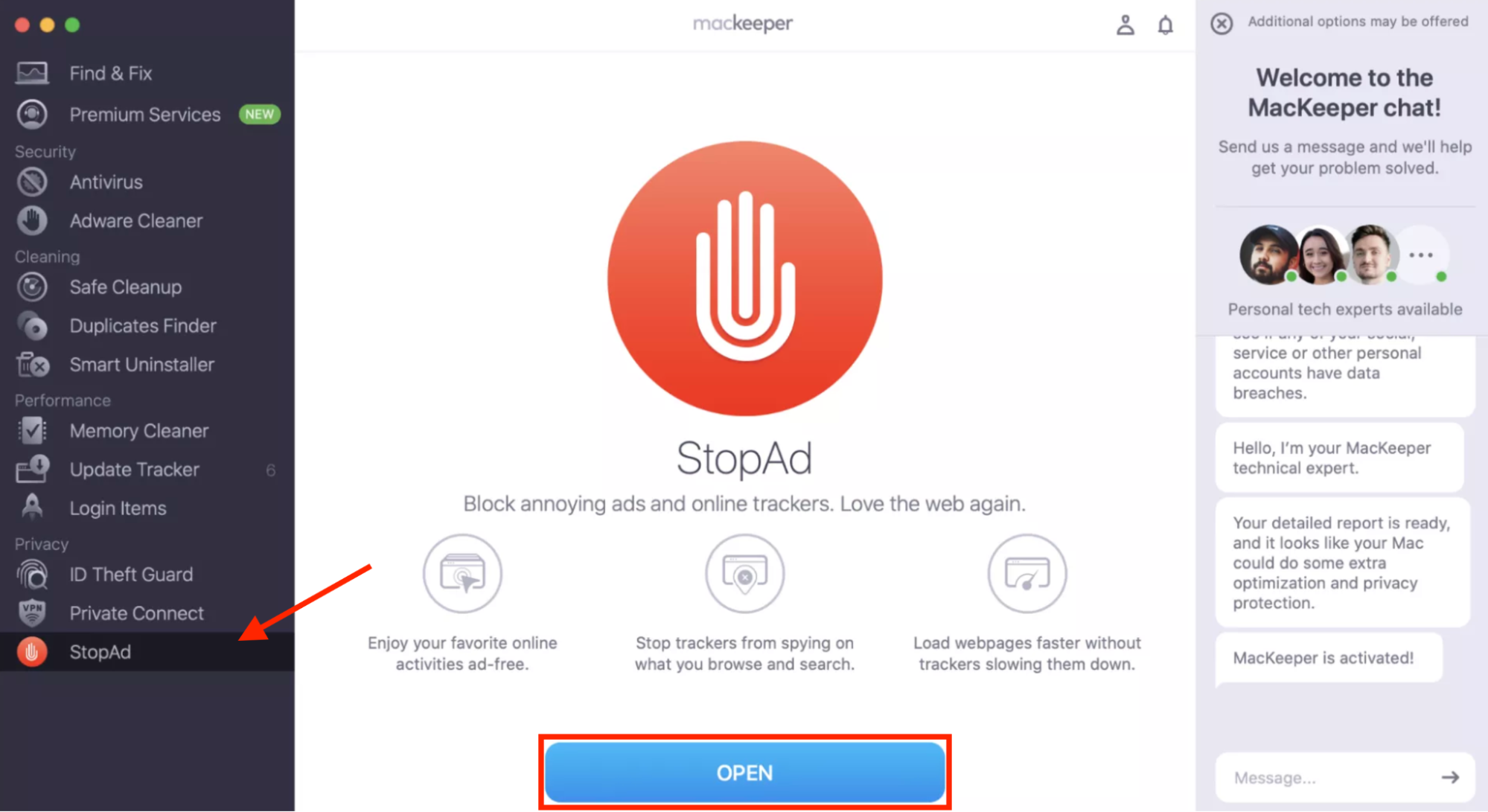 The StopAd feature inside MacKeeper on Mac. Use StopAd to mute annoying ads adds and videos that play in background tabs in Safari and Chrome.