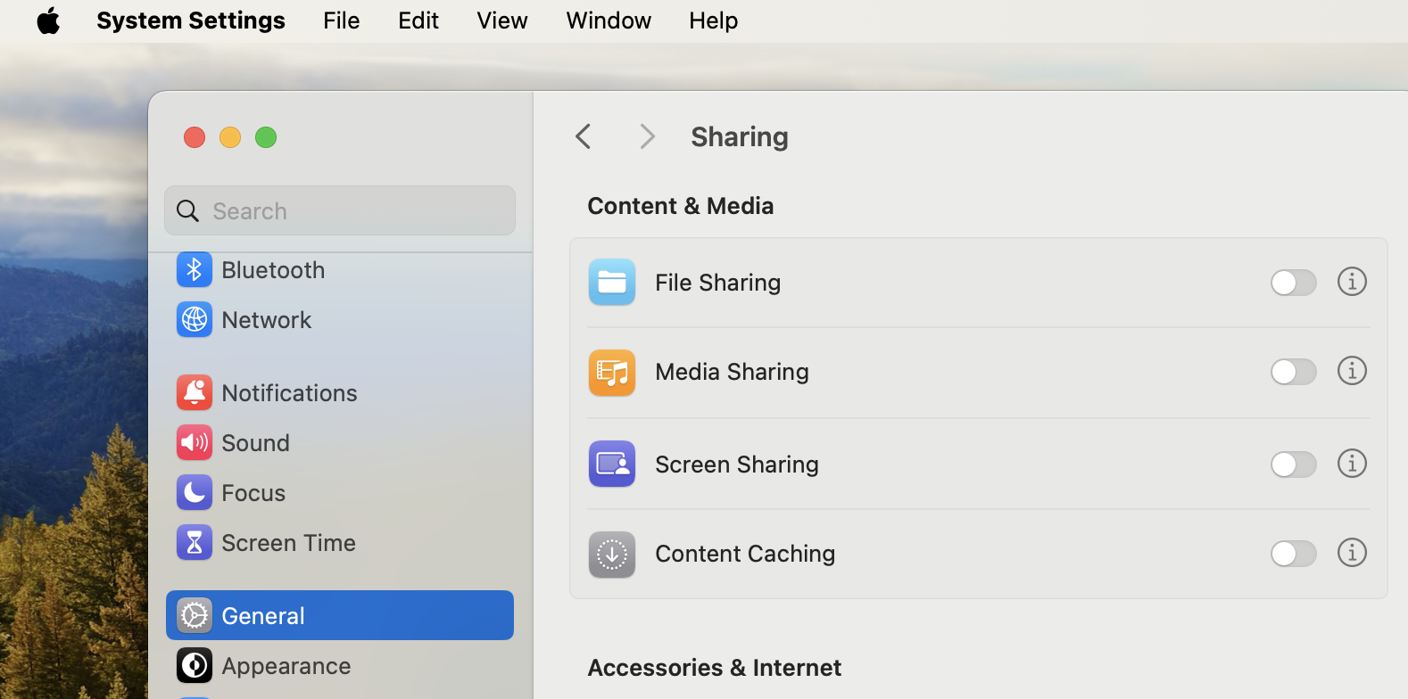 If you face some difficulties with file sharing function on your Mac, go to your Apple's System Settings > General > Sharing > File Sharing to check if it's enabled at all.