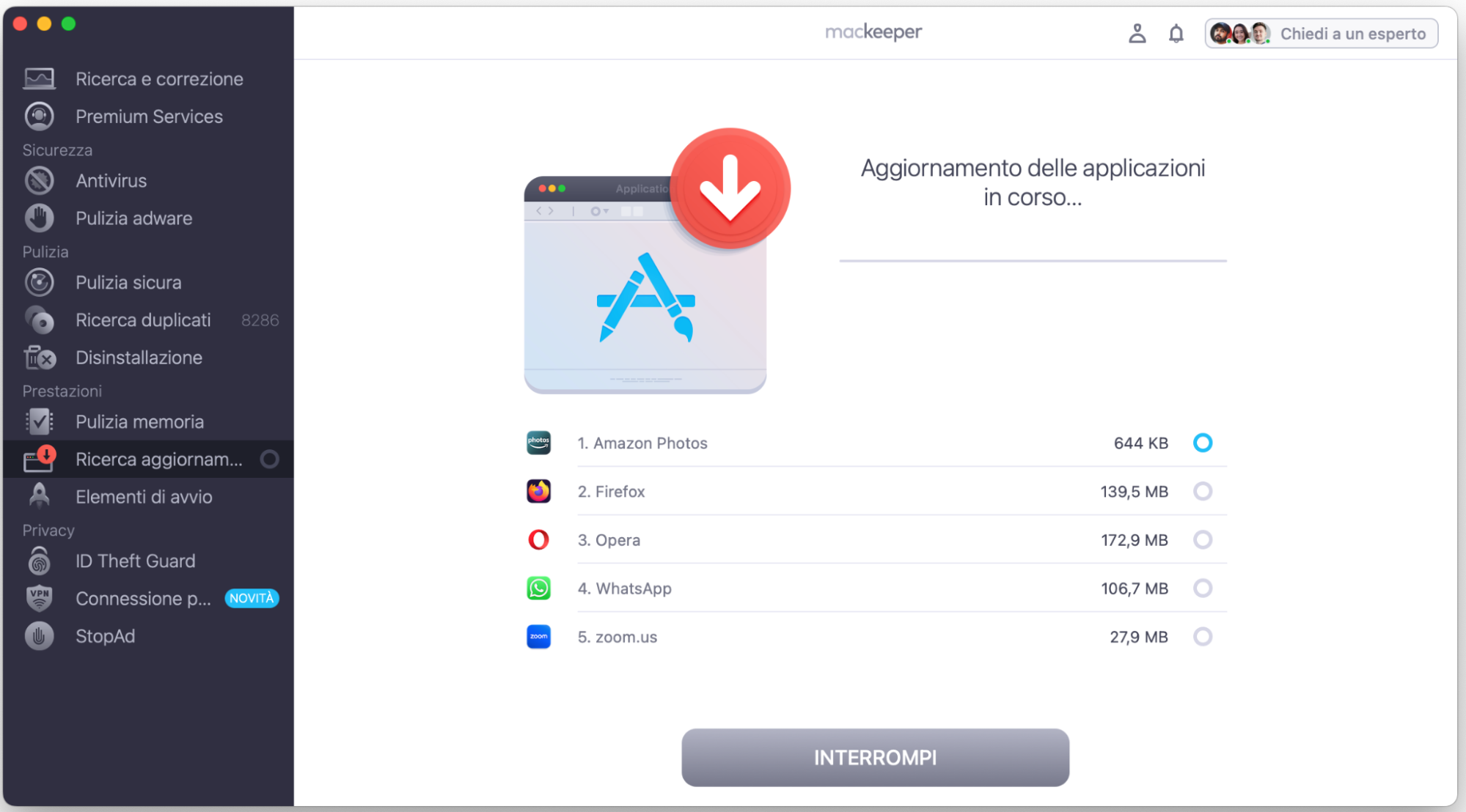 Attendi che la funzione Ricerca Aggiornamenti di MacKeeper completi l’aggiornamento delle app selezionate.