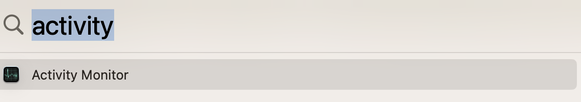 To find your Wdavdaemon_unprivileged process consumption, you need to visit Activity Monitor. To find this, open the app by searching for it in Spotlight.