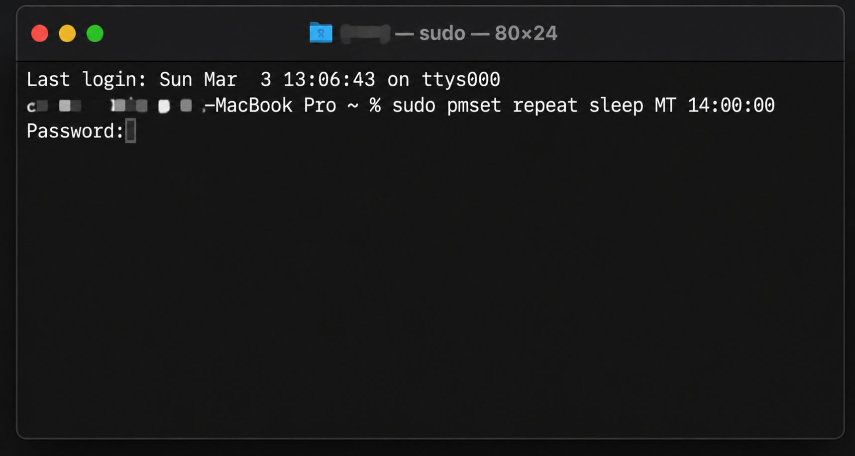 No Terminal, digite o comando com o horário e os dias em que deseja que o Mac entre em repouso.