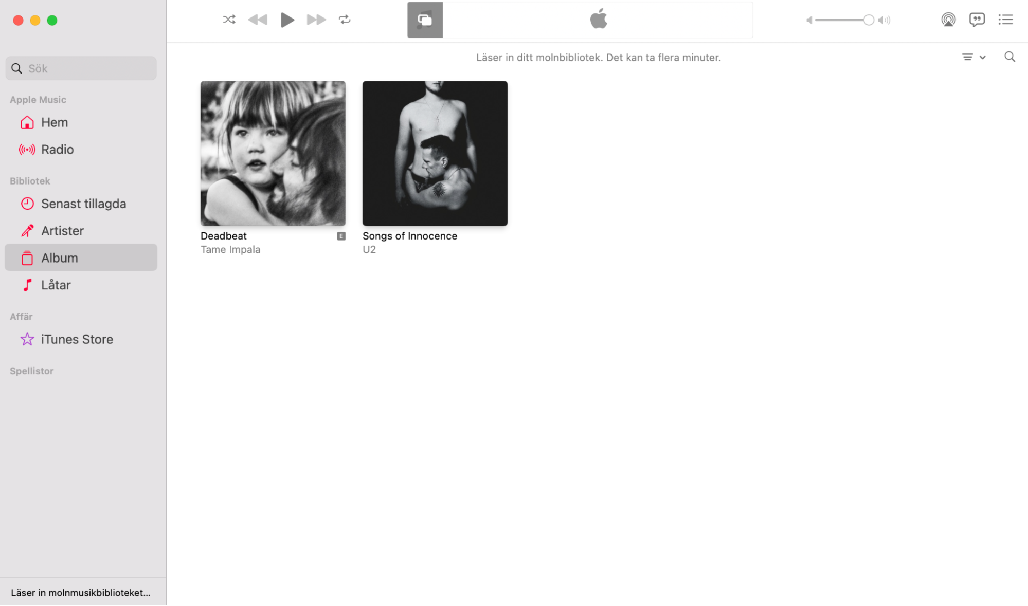 Öppna flikarna Album och Låtar i Musik för att börja ta bort objekt från biblioteket