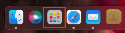 L'icona di Launchpad nel Dock di macOS su Mac. Se vuoi sapere dove si trova la cartella Applicazioni su Mac perché non riesci a trovarla, puoi usare Launchpad per accedere a tutte le tue app.