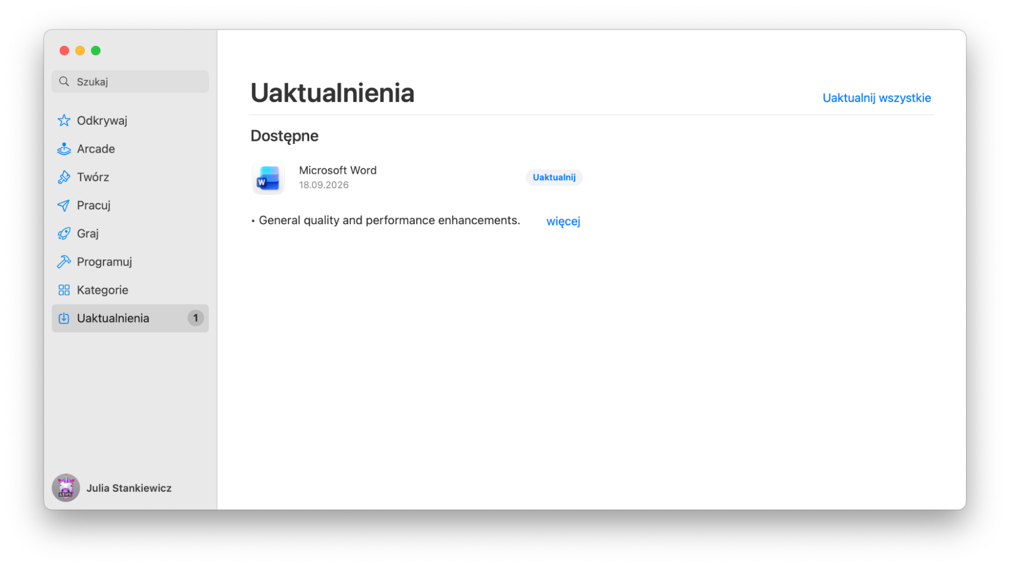 Przejrzyj listę zainstalowanych aplikacji – jeśli któraś wymaga aktualizacji, zobaczysz przycisk Uaktualnij, który możesz nacisnąć, aby łatwo zaktualizować aplikacje i poprawić szybkość działania Maca.