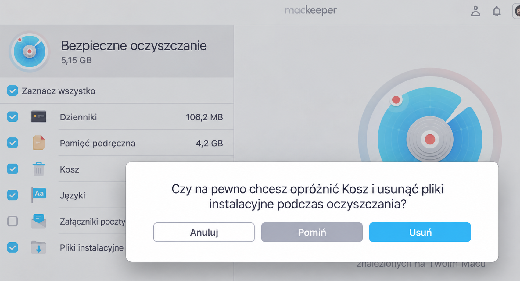 Kliknij Usuń w wyskakującym oknie, aby opróżnić Kosz i zakończyć proces.