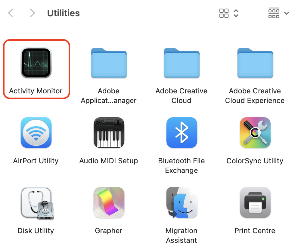 Open Activity Monitor from the Utilities folder to view running processes and identify apps or background tasks using system resources.