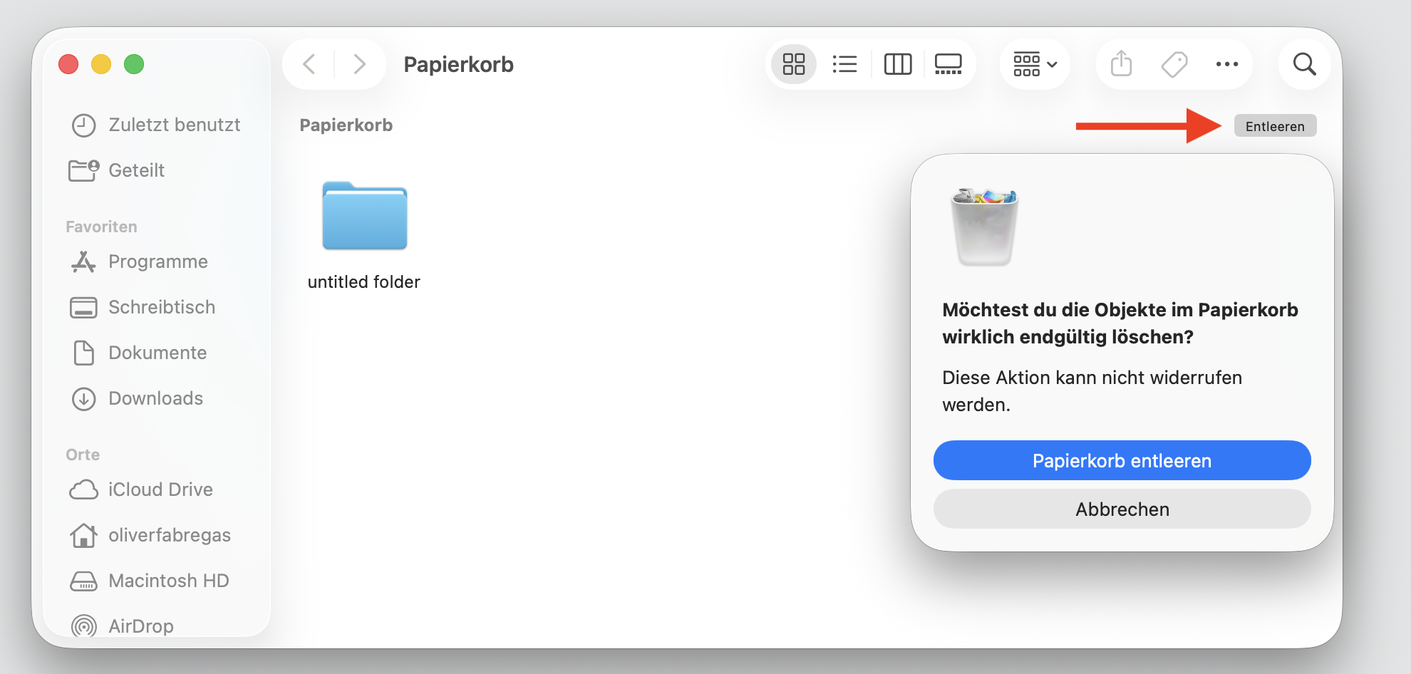 Sie können weiterhin auf Ihren Papierkorb im abgesicherten Modus zugreifen. Nachdem Sie beim Start die Wahltaste gedrückt gehalten haben, gehen Sie zu Papierkorb > Leeren, um Dateien zu löschen.
