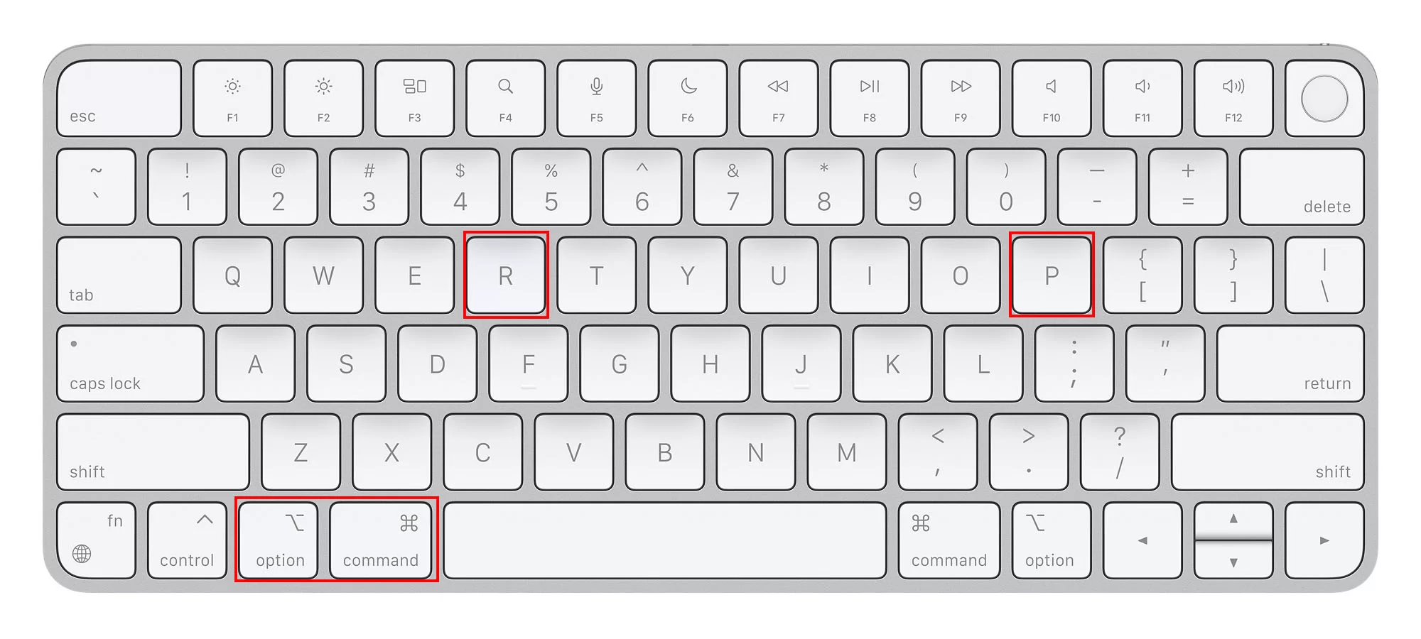 After restarting your Mac, turn it on and immediately press Option + Command + P + R to reset NVRAM and resolve startup or system configuration issues.
