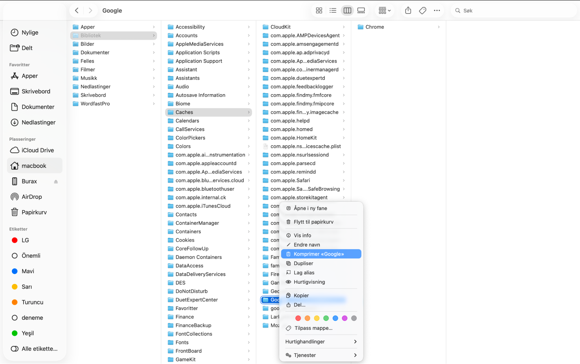 Flytt filer og mapper til papirkurven ved å høyreklikke på de aktuelle elementene og velge alternativet Flytt til papirkurven.