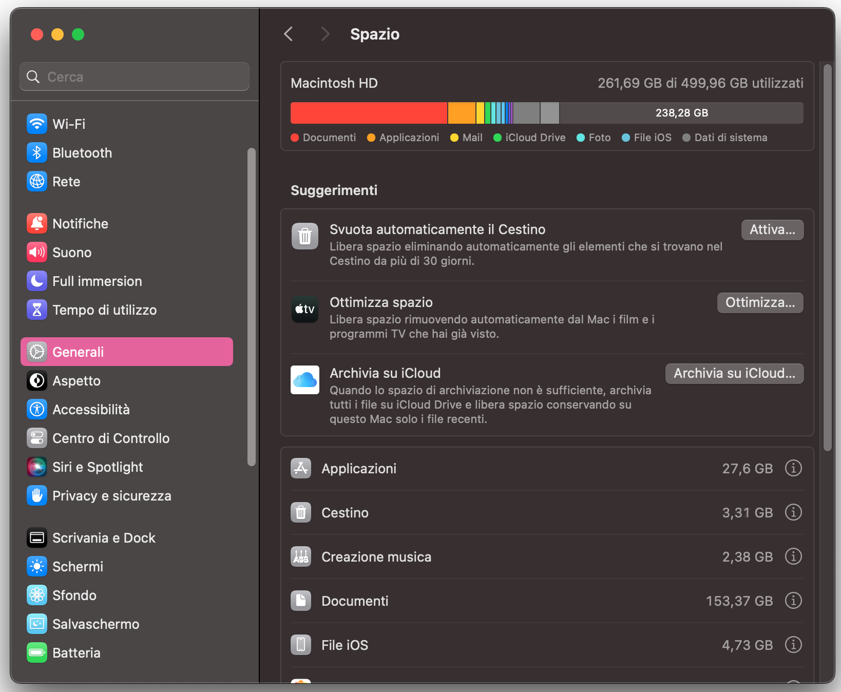 Nelle Impostazioni di sistema del tuo Mac troverai diversi strumenti per gestire lo spazio di archiviazione. Vai su Generali > Spazio di archiviazione.