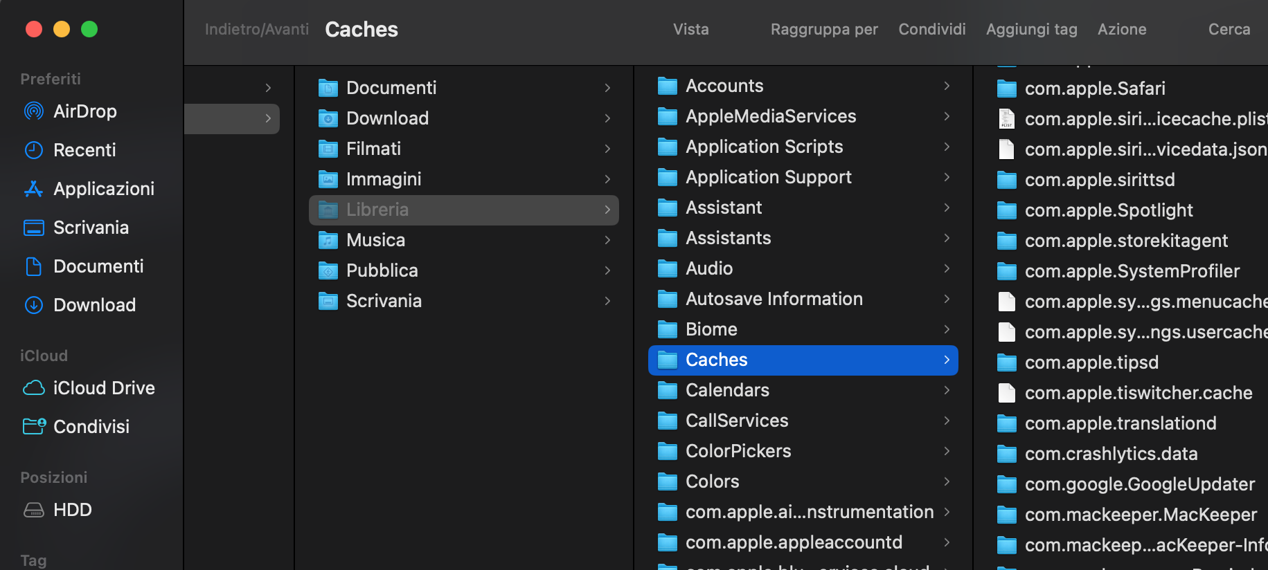 Nella cartella cache, esamina i file e le cartelle per scoprire quali di essi sembrano essere extra sul tuo Mac.
