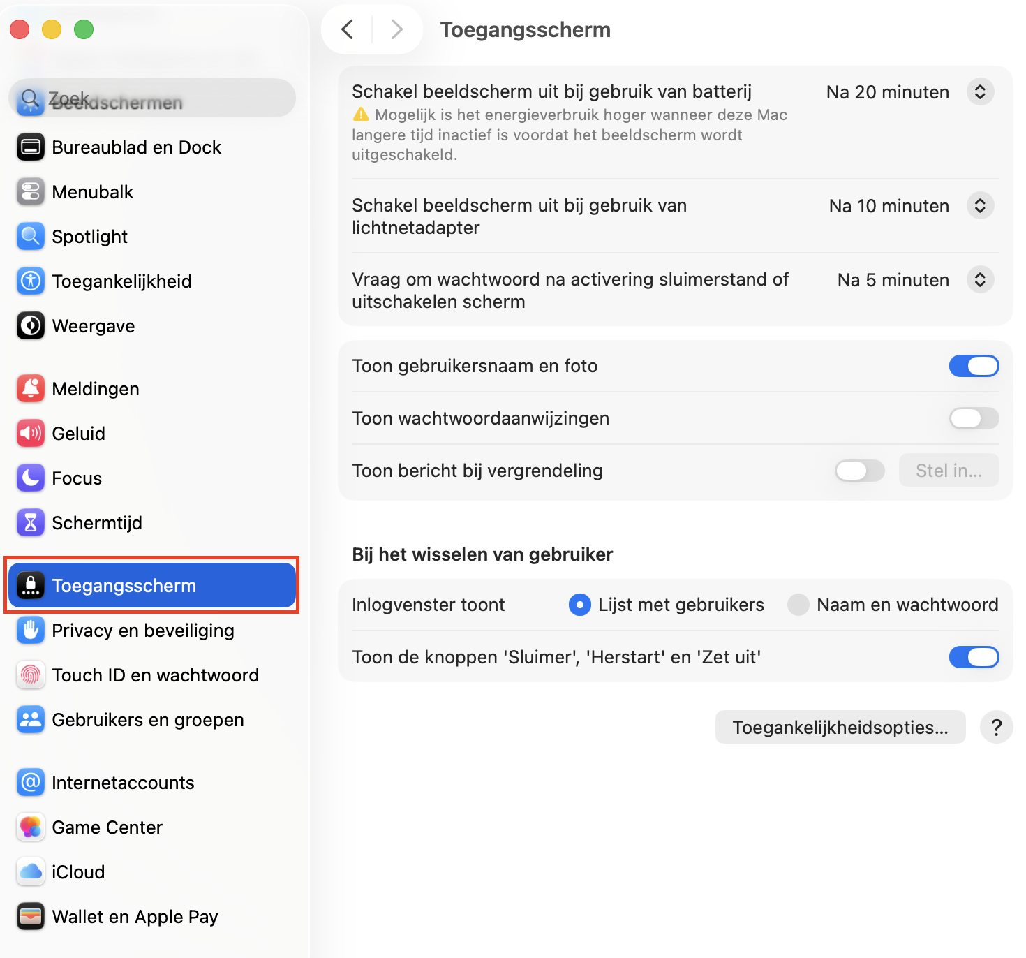 Om de sluimerinstellingen van je Mac aan te passen, selecteer je Vergrendelscherm in de app Systeeminstellingen.