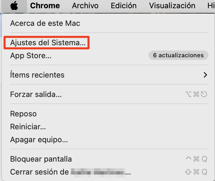 A continuación, deberás elegir Ajustes del Sistema en el menú desplegable.