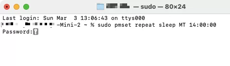 Voer in Terminal het commando in, dat de tijd en dagen moet bevatten waarop je wilt dat je Mac in slaapstand gaat.