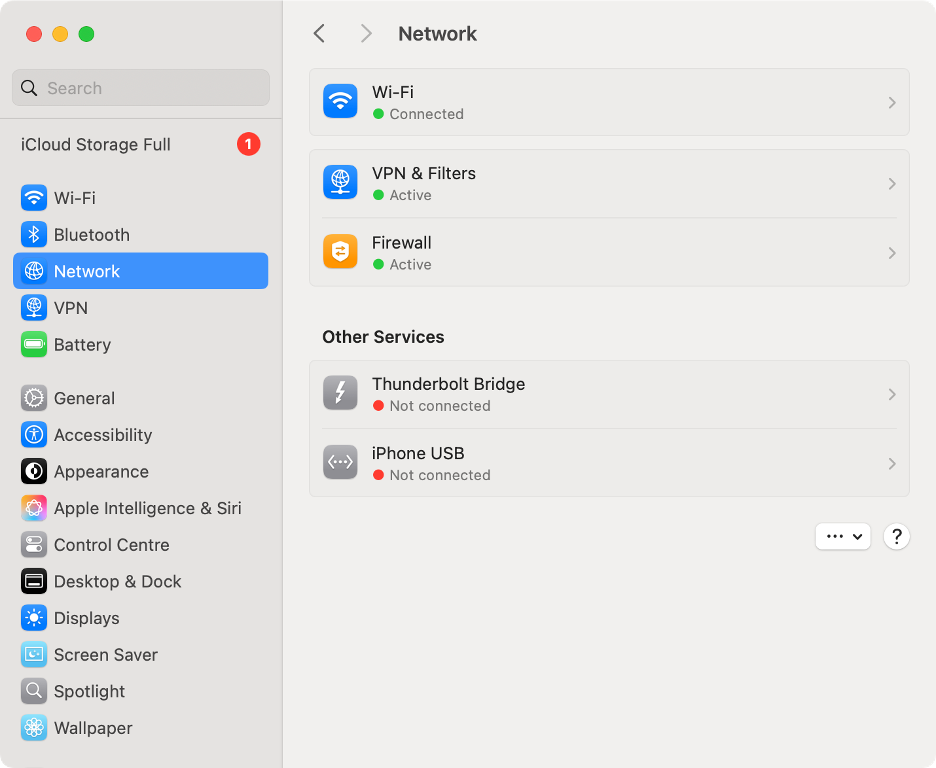 To solve the installer information on the recovery server is damaged error on your Mac, go to System Settings, select Network, and check your Internet connection.