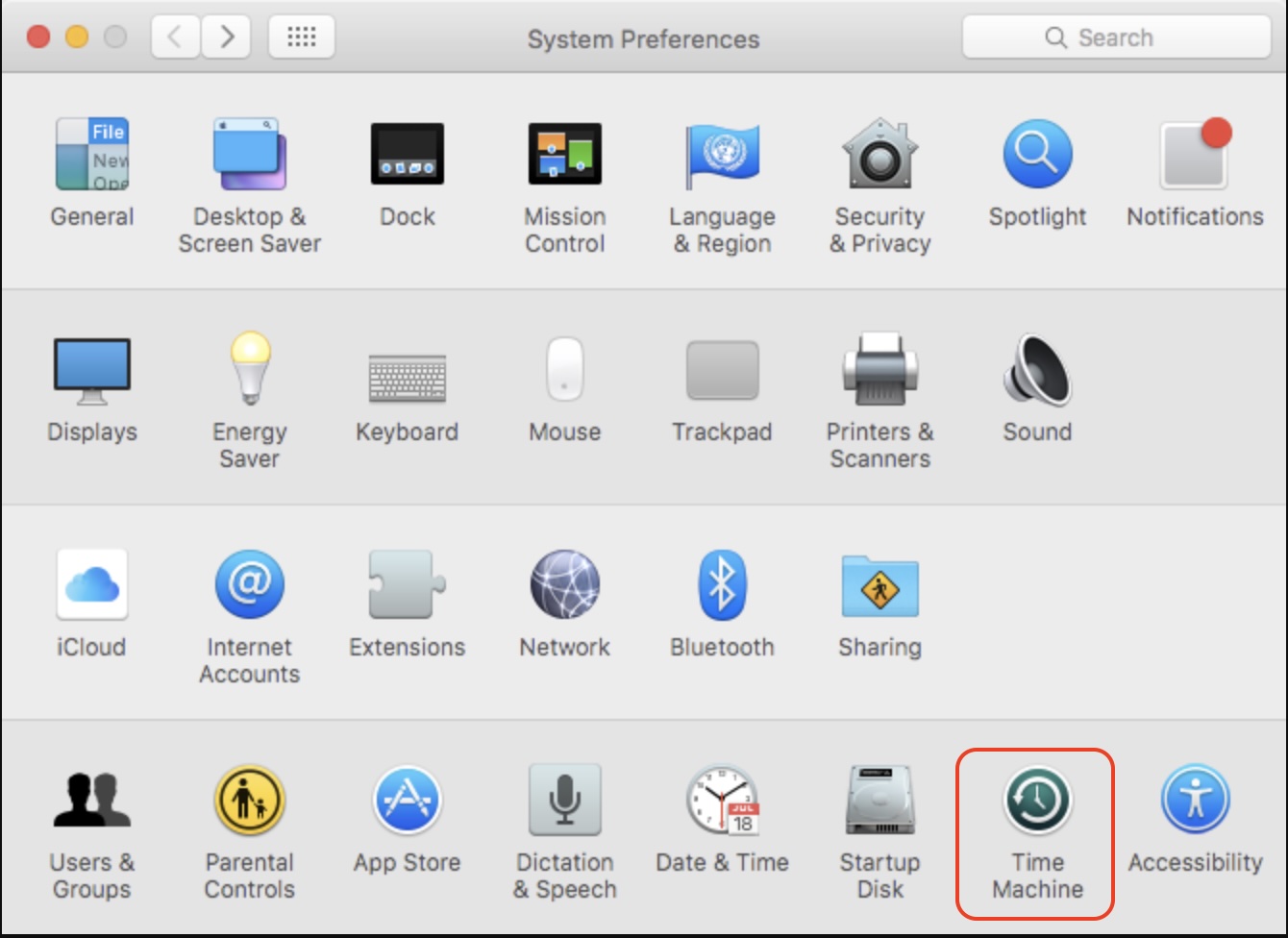 The Time Machine settings inside System Preferences on Mac. Use Time Machine to perform a Mac backup before you reset macOS El Capitan.