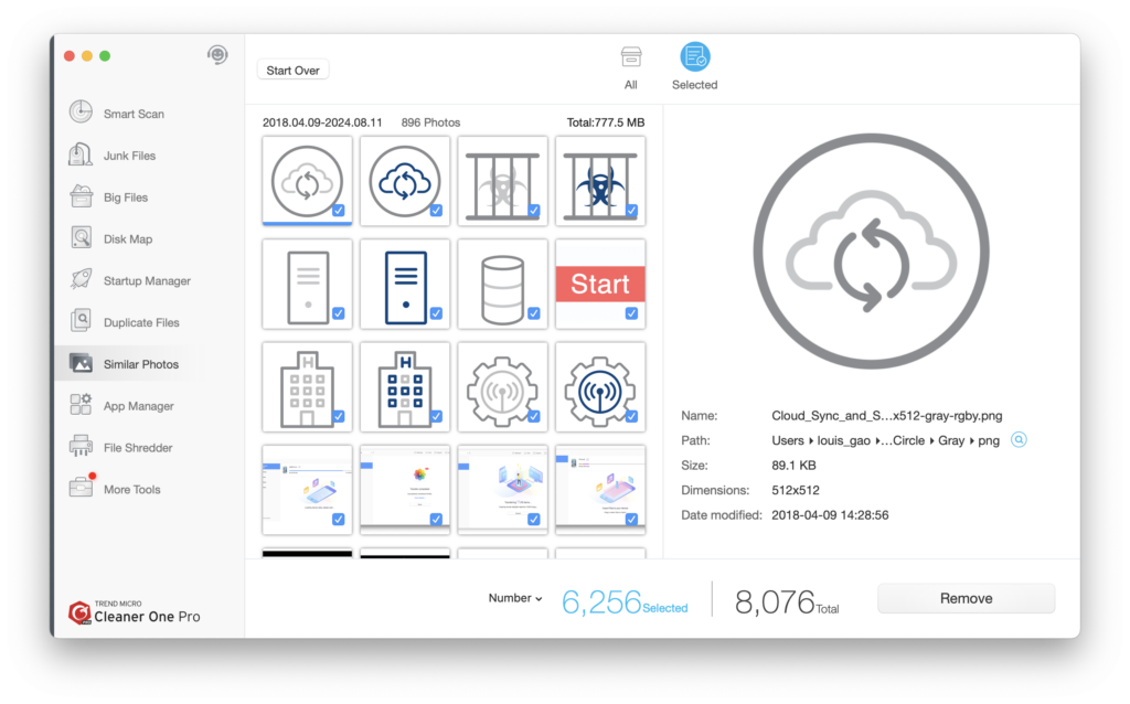Point Similar Photos at your Photos library, click Scan, and review each group of near-duplicate shots carefully before deleting the extras.