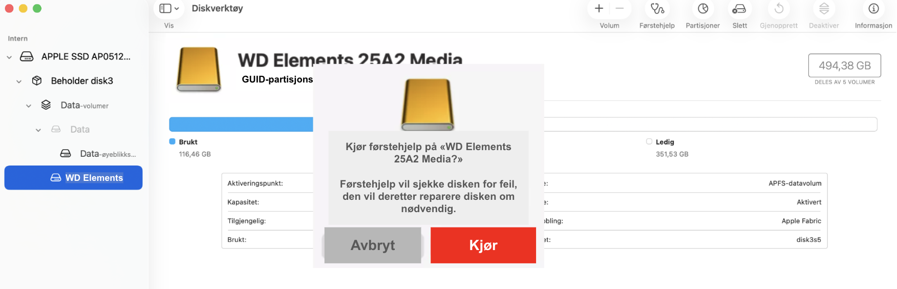 Et popup-vindu vises der du blir bedt om å bekrefte at du vil kjøre Førstehjelp-prosessen. For å bekrefte, klikk bare på knappen Kjør.