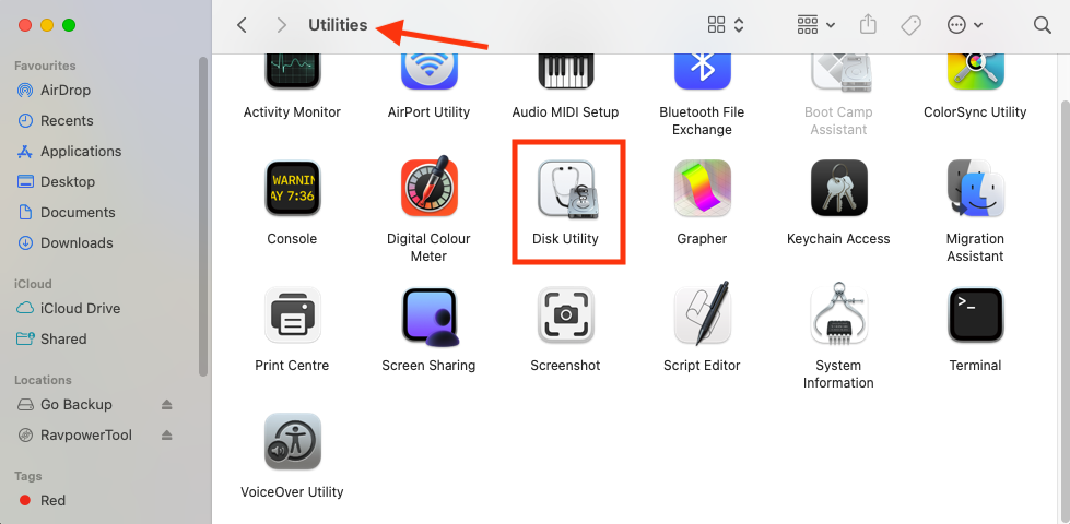 Disk Utility in the Applications > Utilities folder on Mac. You can use Disk Utility to see, mount, and manage external USB devices on Mac.