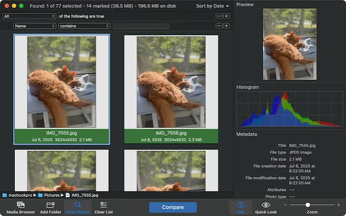 PhotoSweeper is a great duplicate photo finder for Mac that, despite only supporting image files, excels at scanning and deleting photos across internal, external, and network drives.