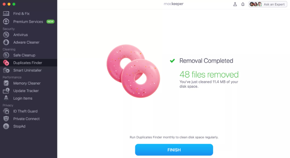 Once the duplicates are deleted on your Mac, you’ll get confirmation of how many files have been cleared.