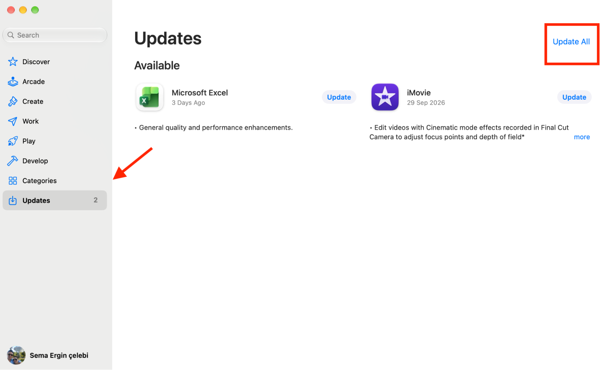 Menyen Oppdateringer i App Store på Mac. Hvis et av programmene dine forårsaker overoppheting av Macen, kan du prøve å oppdatere det her for å fikse et eventuelt ytelsesfall.