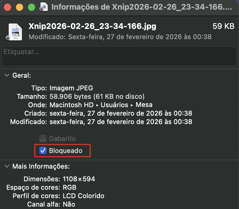 O arquivo selecionado no Finder está sendo solicitado a fornecer mais informações na aba Obter Informações. Desmarque a opção Bloqueado para conseguir excluí-lo.