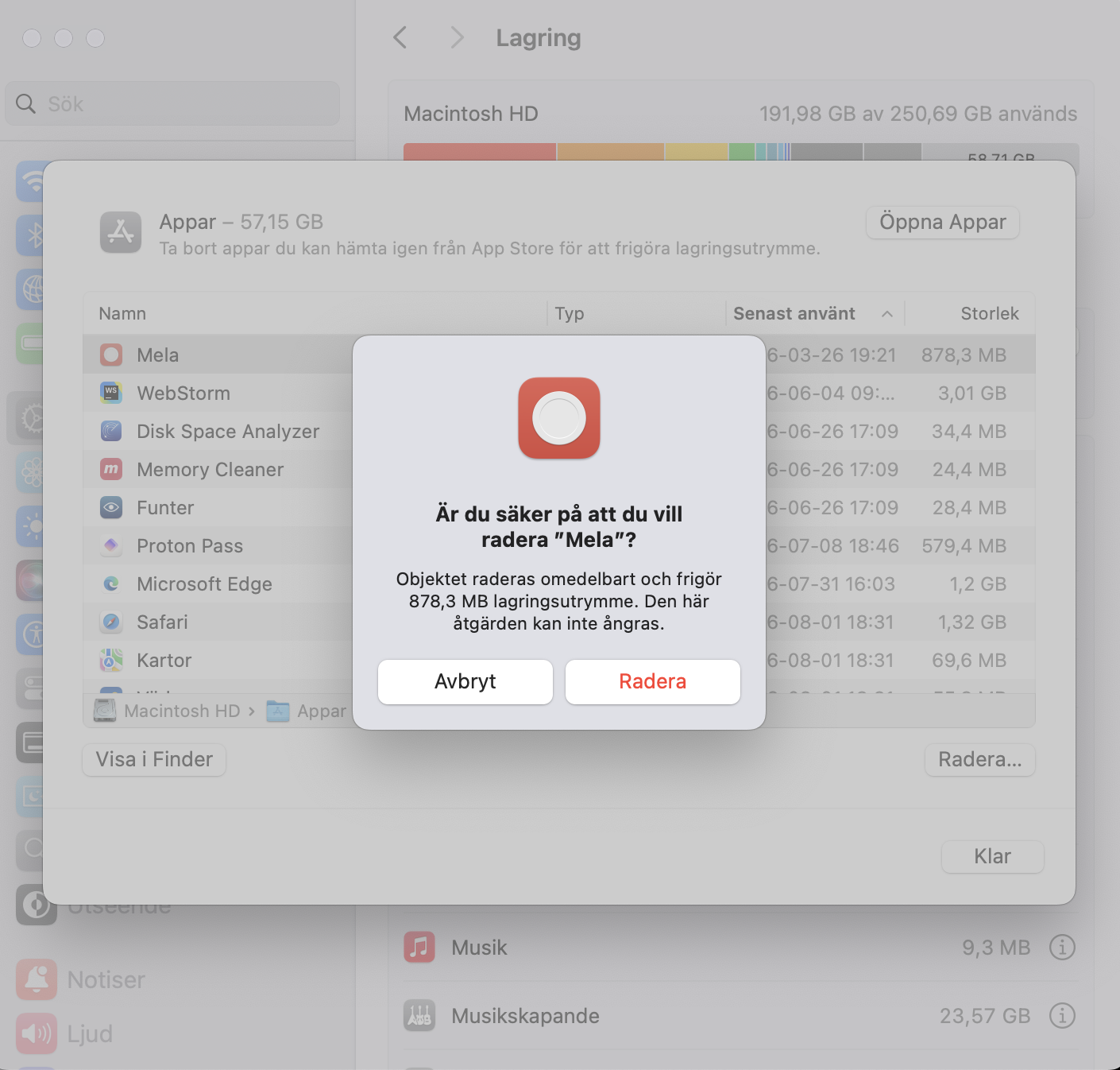 Ta bort appar du inte har använt på länge, särskilt om de tar upp mycket av din Macs lagringsutrymme i onödan.