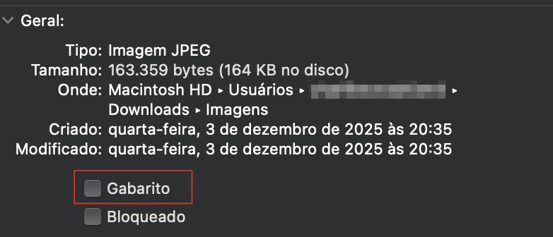 Se você quiser criar uma cópia separada do arquivo durante a edição no seu Mac, marque a opção Gabarito na aba Geral.
