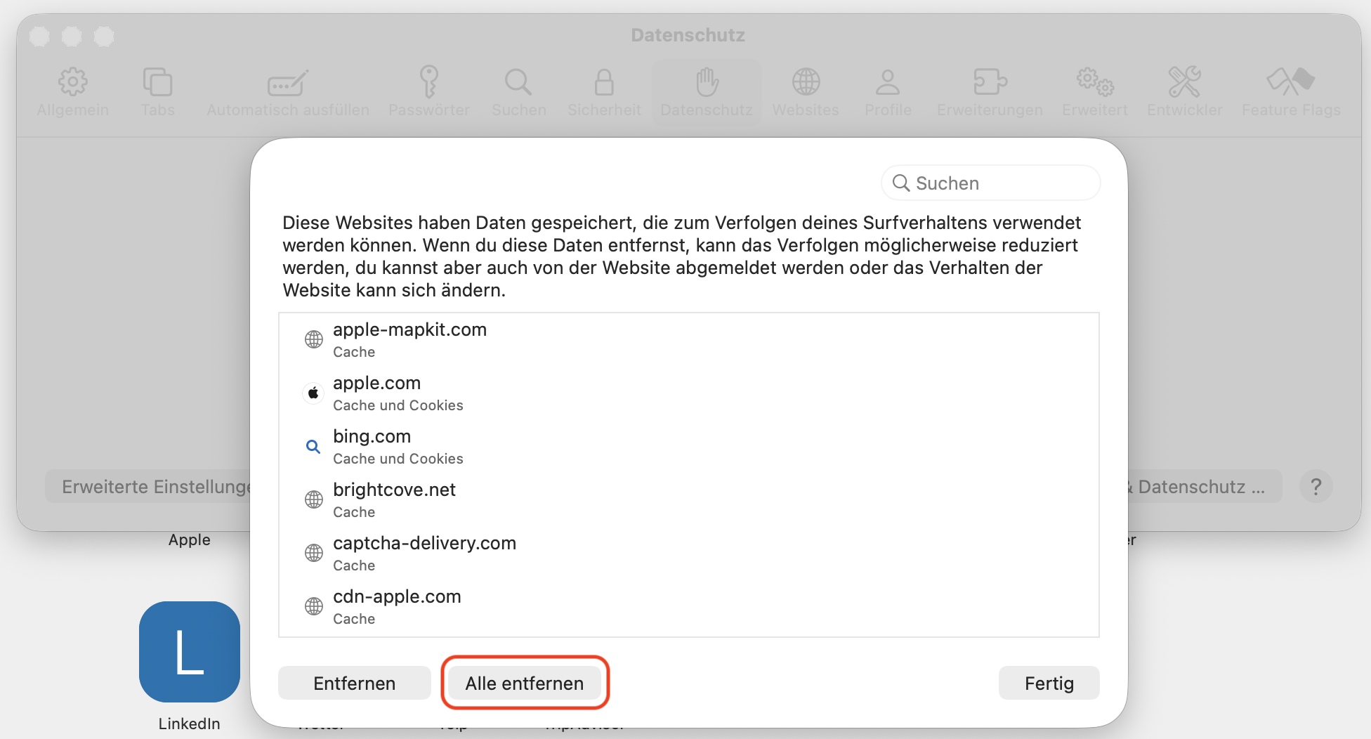 Klicken Sie auf Jetzt entfernen, um den Vorgang des Löschens der gespeicherten Daten aus Ihrem Browser zu starten.