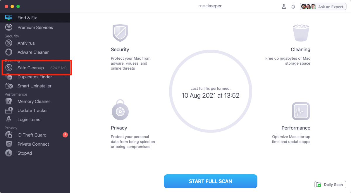 Open the Safe Cleanup feature in MacKeeper to start the scan in order to detect the cache files.