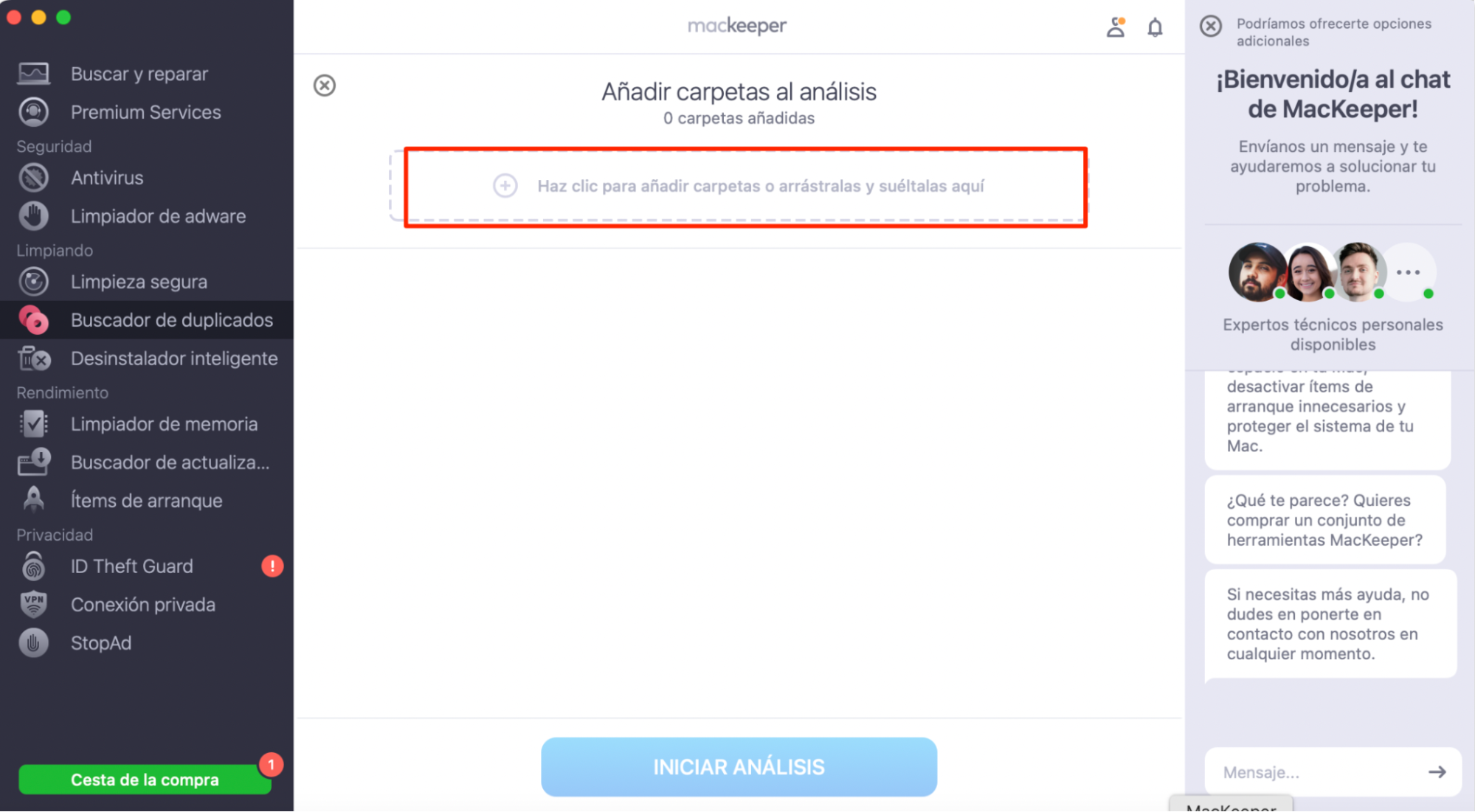Como ayuda adicional, puedes escanear una carpeta externa con la función Buscador de duplicados de MacKeeper.