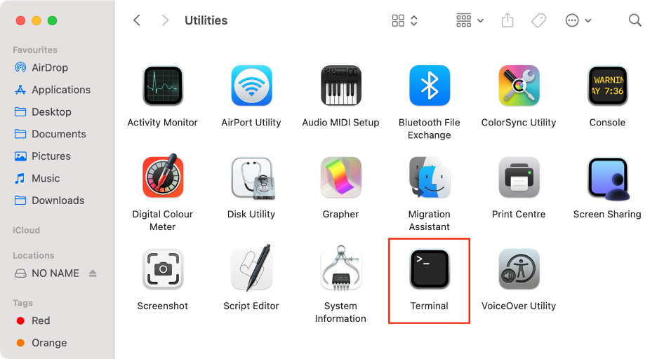 To fix the -69877 error by erasing the disk, launch Terminal on your Mac.