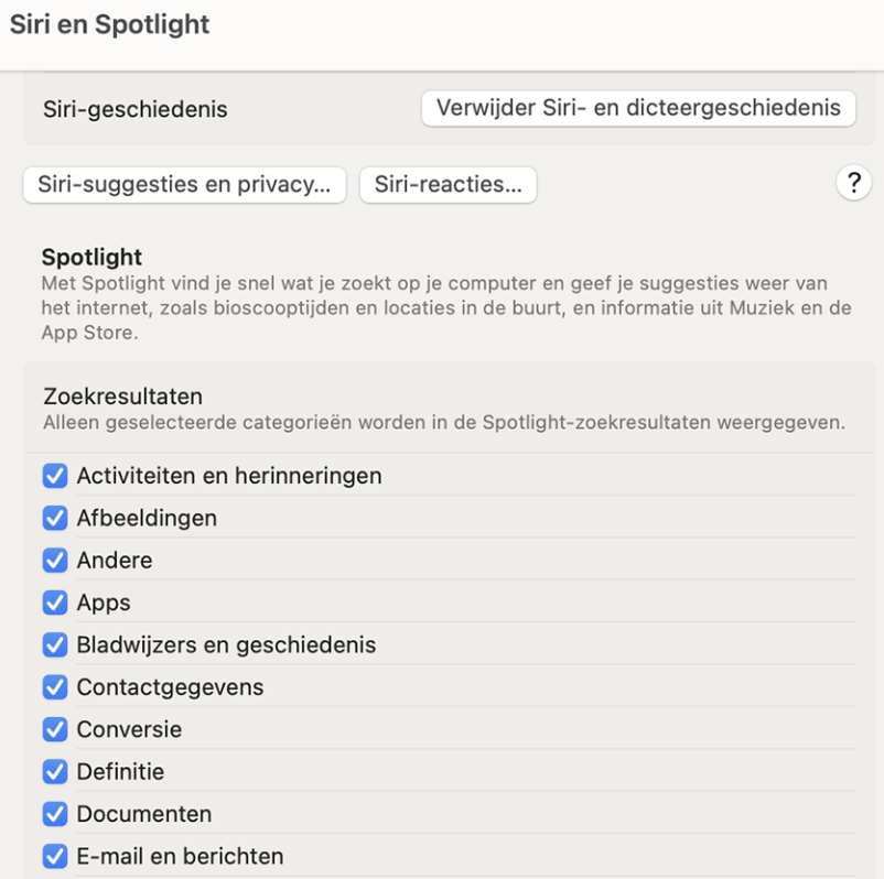 Om de index van Spotlight opnieuw op te bouwen en problemen met Finder op je Mac op te lossen, ga je naar Systeeminstellingen > Siri en Spotlight. Scroll vervolgens naar beneden en selecteer Spotlight‑privacy.