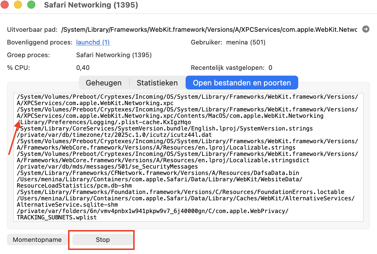 Noteer het bestandspad bovenaan het proces, zodat je weet waar je de bijbehorende bestanden kunt vinden wanneer je teruggaat naar Finder om ze te verwijderen.