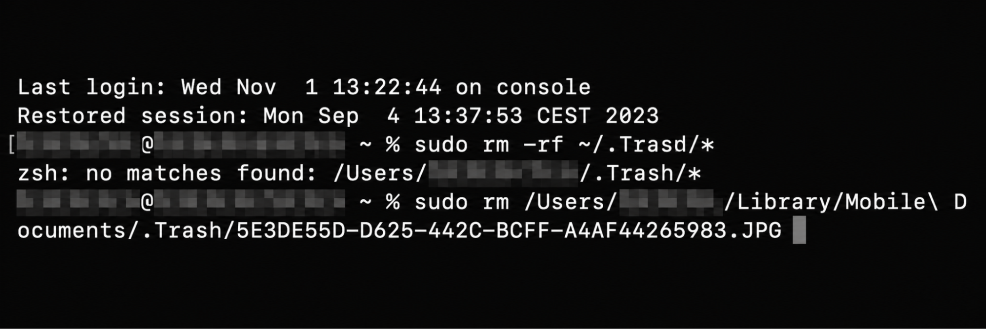 Depois, você vai precisar digitar sudo rm no Terminal e arrastar seus arquivos. Depois pressione a tecla Enter para continuar o processo.