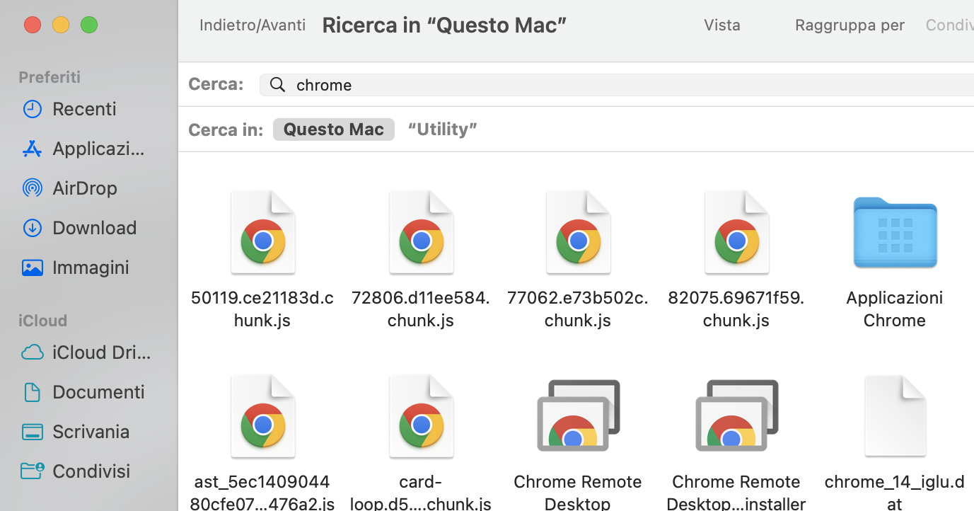Finder che mostra la ricerca di un processo sospetto. Una volta che si sa come verificare la presenza di malware su Mac, è possibile utilizzare il Finder per trovare ed eliminare i file associati.