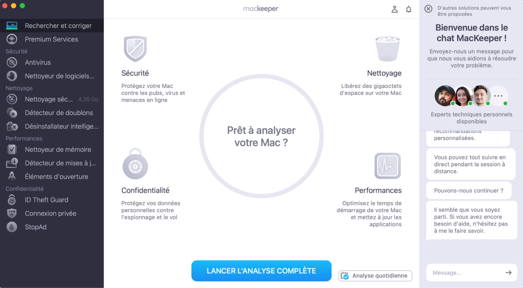 L'application MacKeeper affiche l'outil Rechercher et corriger, sélectionné pour repérer la cause profonde du problème sur votre Mac.