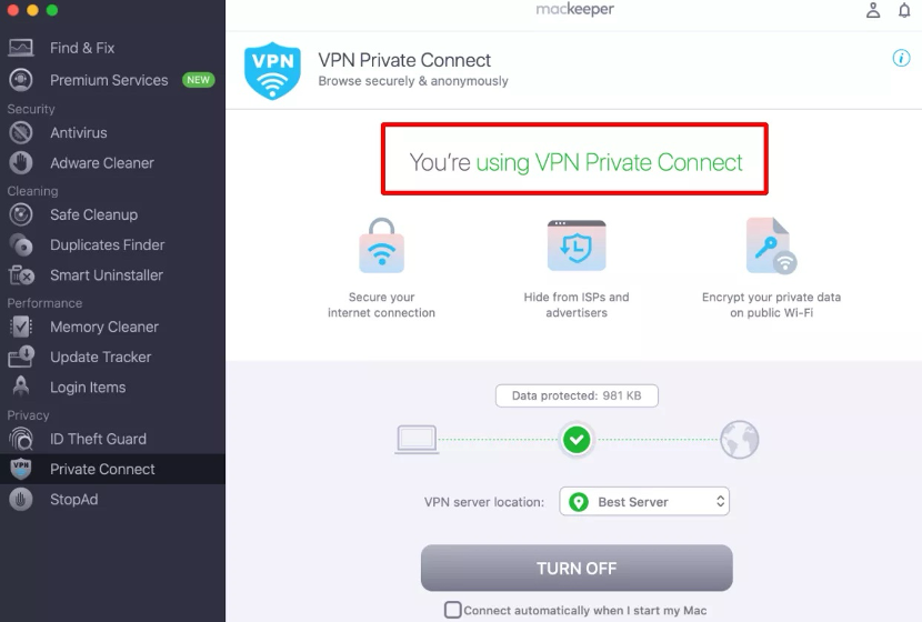 To secure your Mac, start using VPN Private Connect.