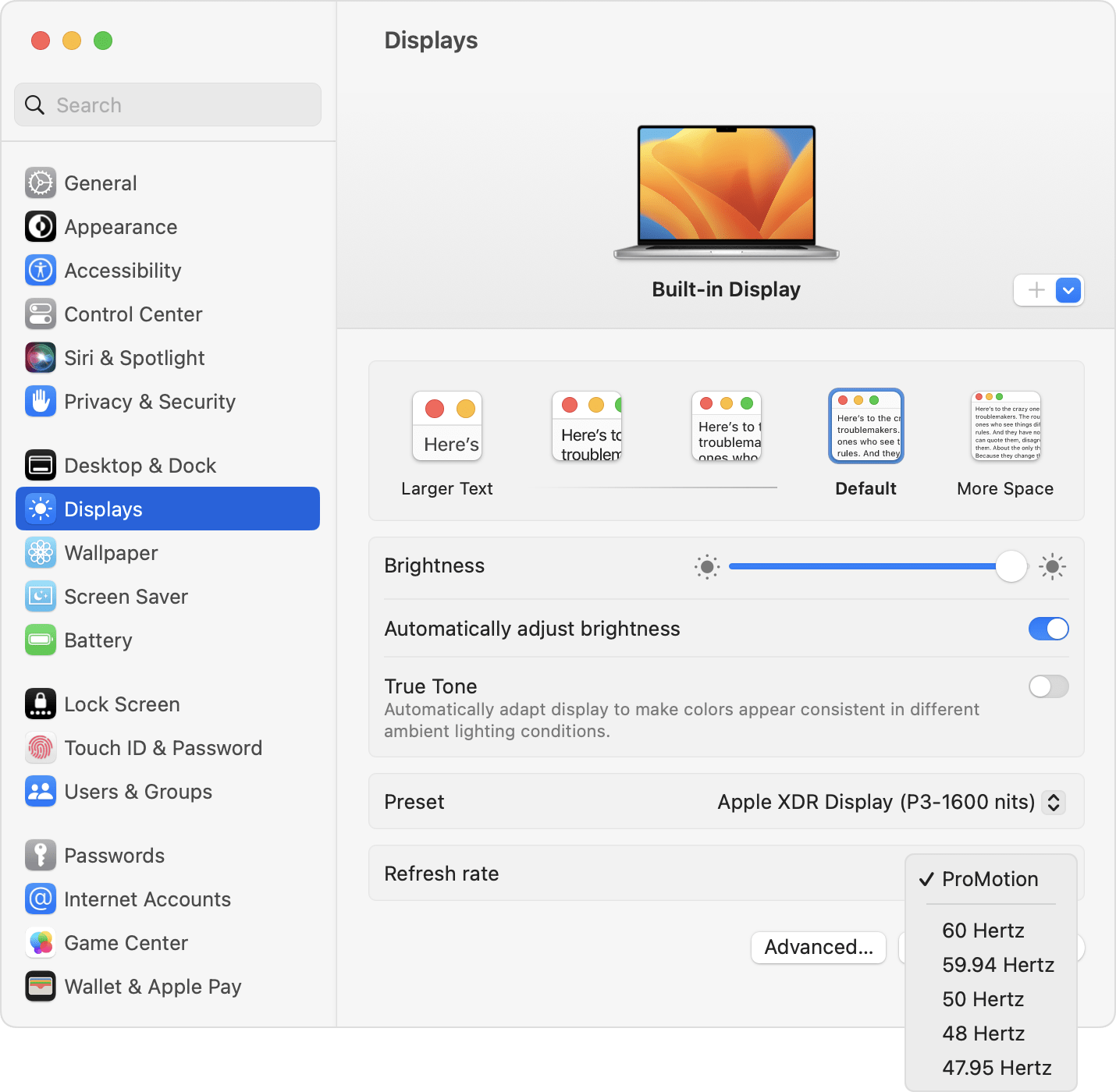 One of the troubleshooting methods for your flickering Mac screen is changing your Color Profile and refreshing its rate. Do it in Apple's Settings > Displays > Refresh rate.