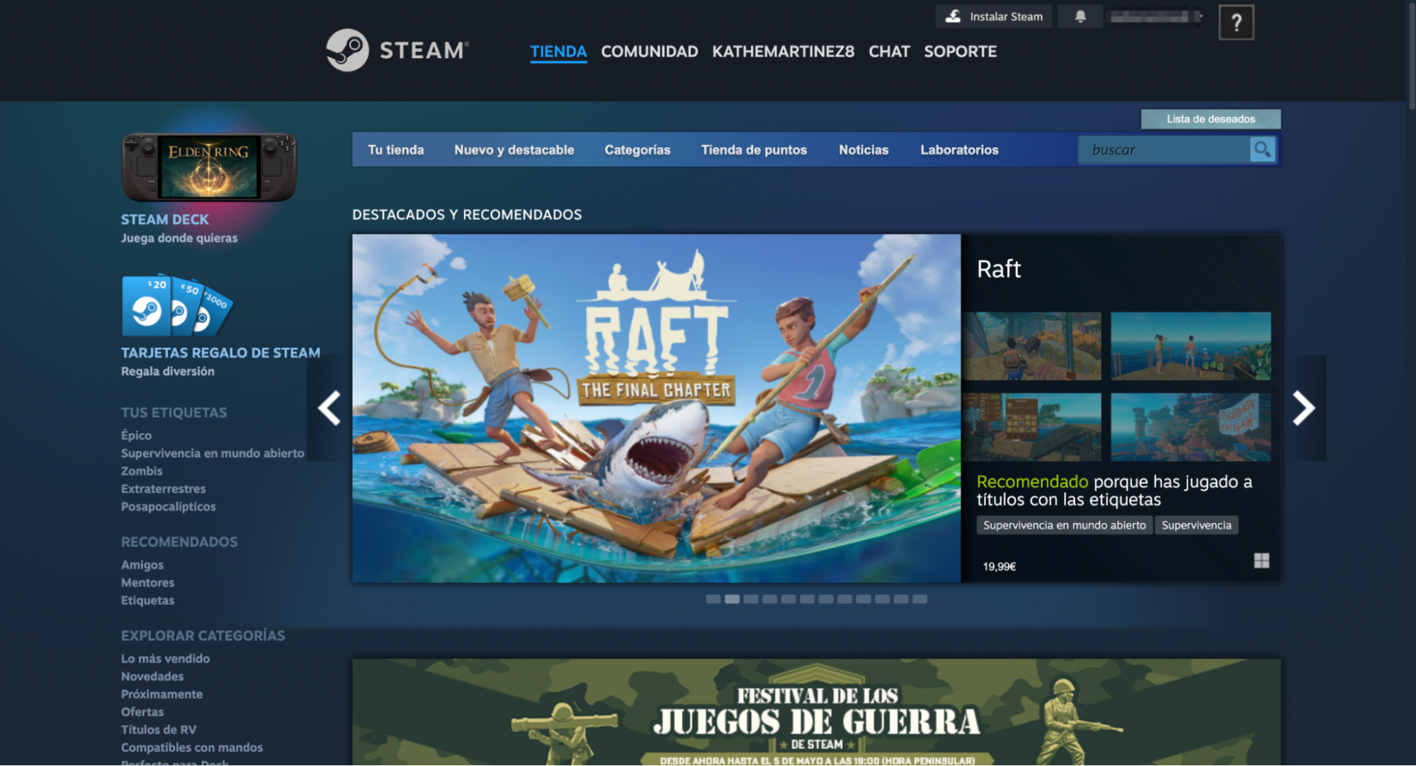 La tienda de Steam en Mac, que es lo primero que ve un usuario tras iniciar sesión en Steam.