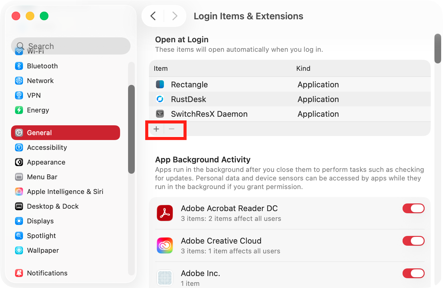 Login items start automatically when you boot into macOS. This is useful to malware developers, who may create infected apps that run at startup. Look through your System Settings, and erase any suspicious login items.